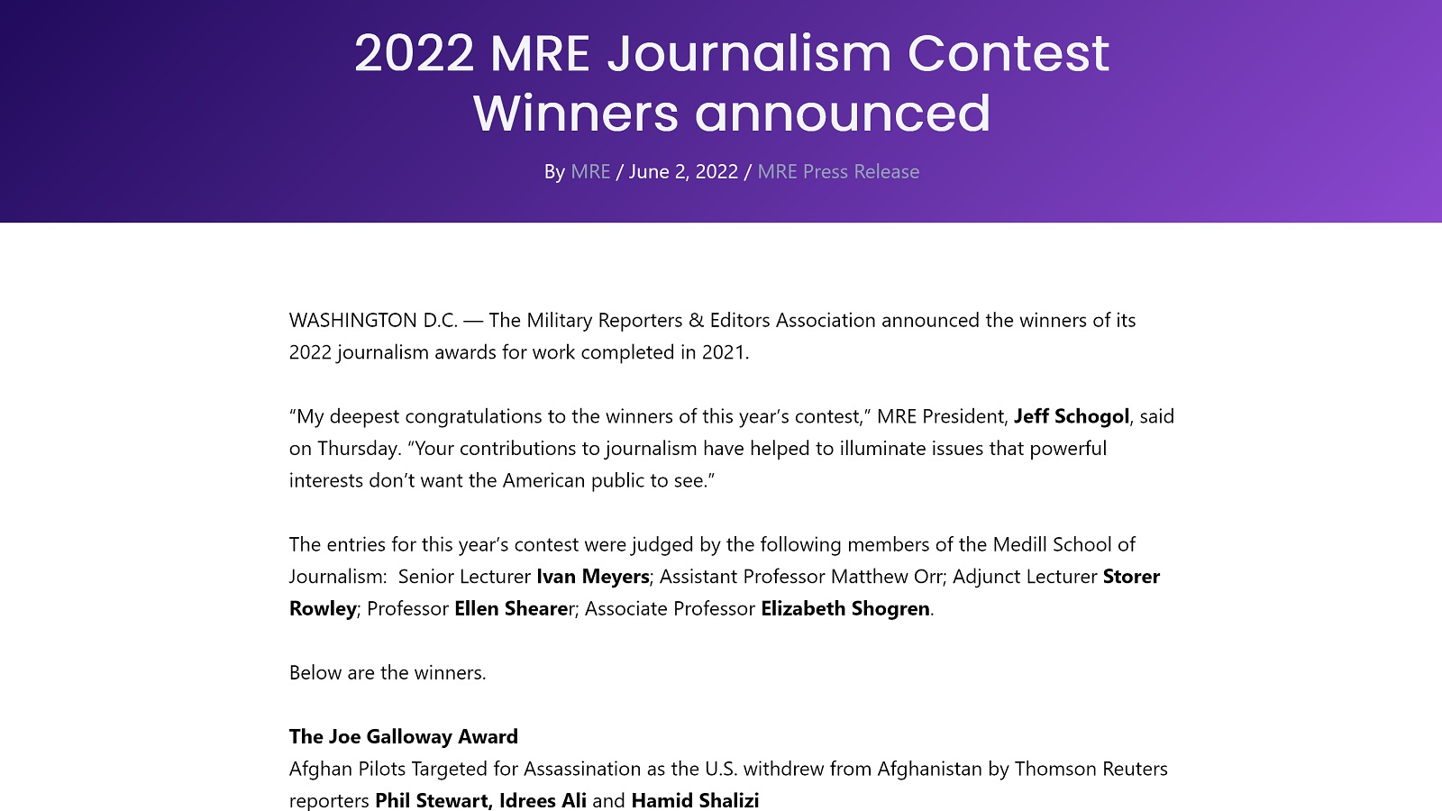 2022 mre journalism contest winners image