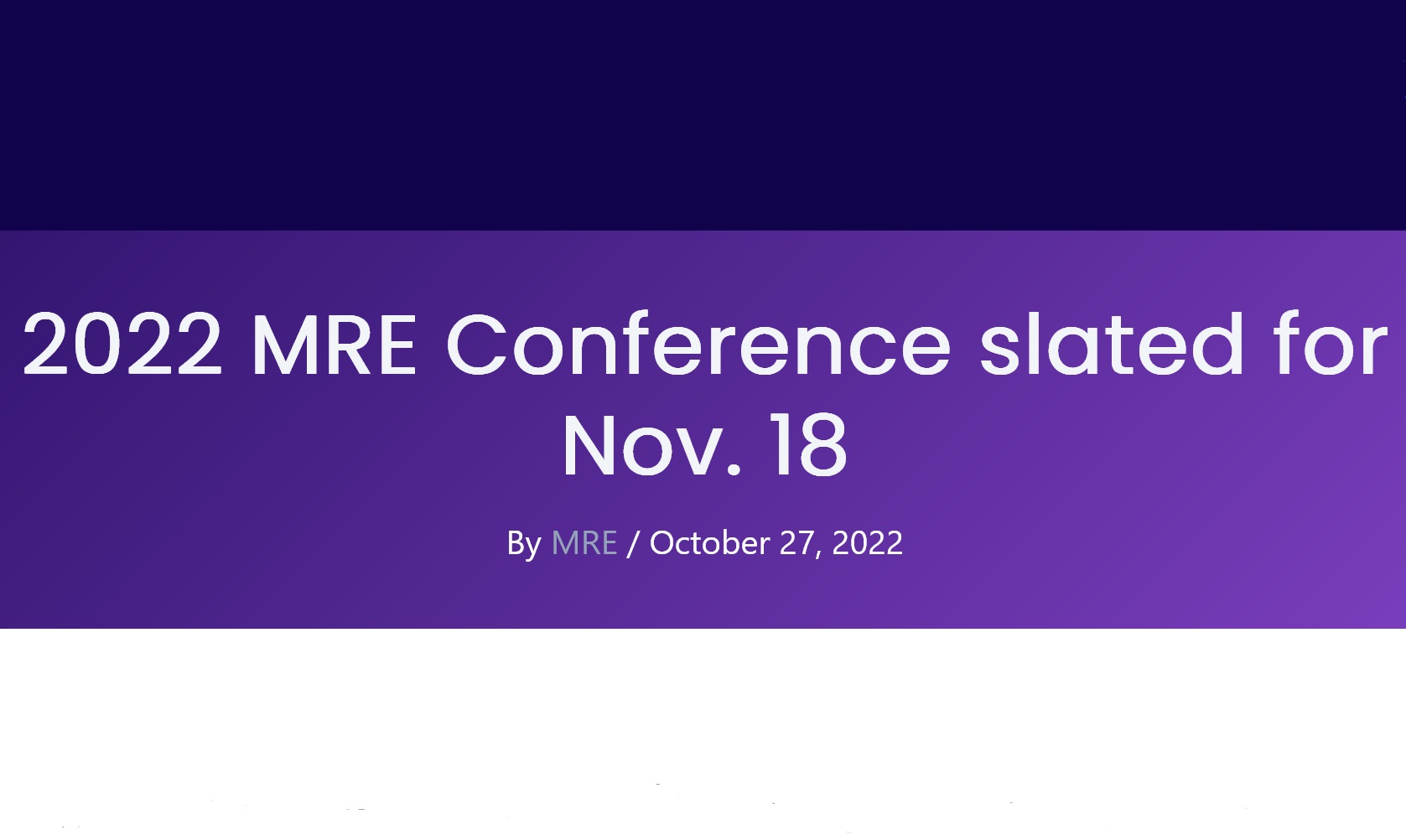 2022 MRE conference slated for nov. 18